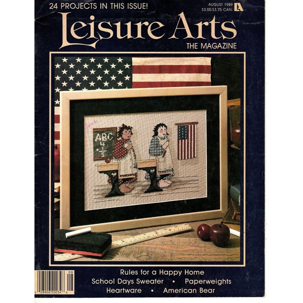 Leisure Arts August 1989 Magazine Cross Stitch, Crochet, Knit, Craft Americana